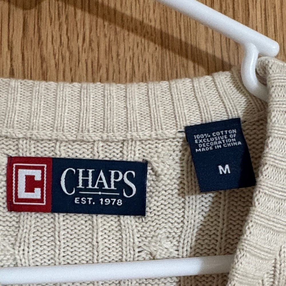 Chaps Men's Cream Cable Knit Crewneck Sweater - Picture 2 of 8